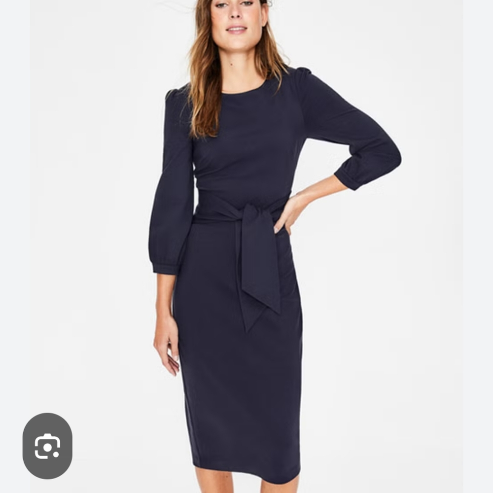Boden Women's Navy Josephine Ponte Dress with Bow sz 8
